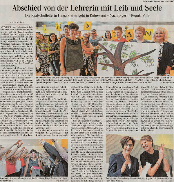 Bericht in der Schwäbischen Zeitung