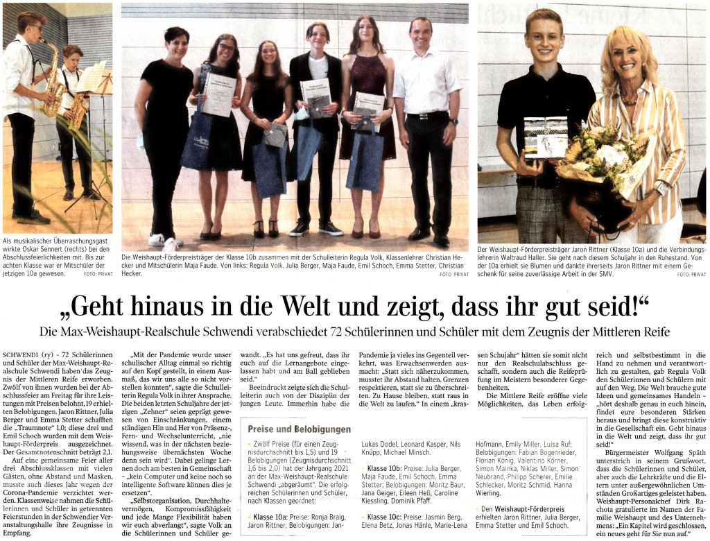 Beitrag in der Schwäbischen Zeitung vom 26.7.2021